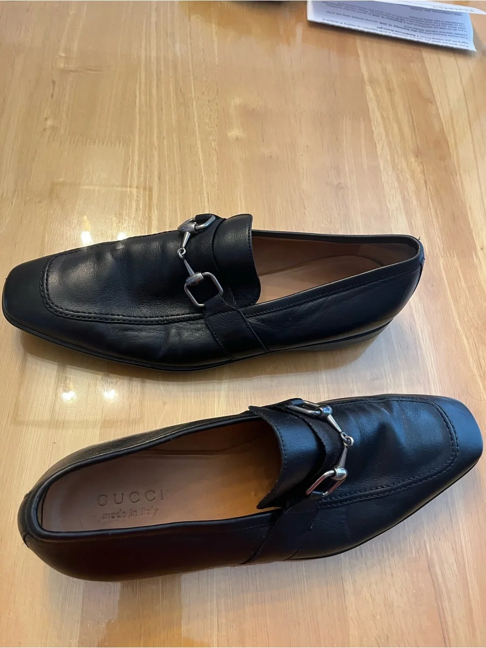 Gucci Black Leather Slip-On Loafers with Silver Horsebit